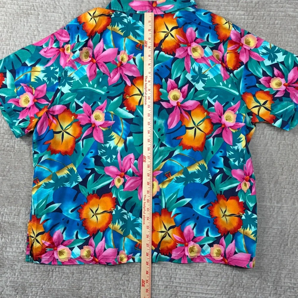 Hilo Hattie Hawaiian Shirt Mens 3X Teal Pink Tropical Floral Hibiscus Made in HI